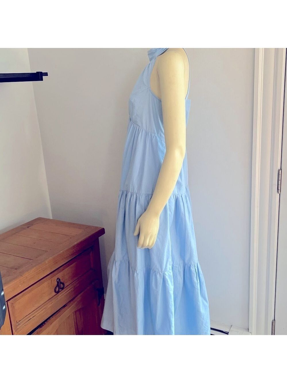 Maeve by Anthropologie Women’s Tiered Halter Midi Dress Light Blue Sleeveless 8 - Picture 6 of 13